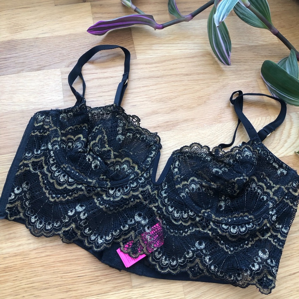 [S] La Senza Lacy Bustier Bra - Gold and Black Lace 🖤